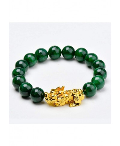 Feng Shui Pixiu Wealth Bracelet Vietnamese Gold Pi Yao Genuine Dry Green Jade Crystal Bracelet for Healing Prosperity Chakra ...