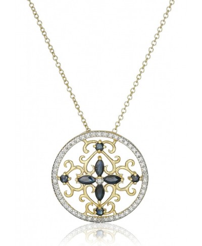 18K Yellow Gold-Plated .925 Sterling Silver Diamond-Accented Gemstone Floral Filigree Cross Round 1" Pendant Necklace on 18" ...