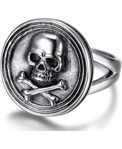 Stainless Steel Round Signet Style Gothic Skull Halloween Cocktail Party Biker Ring $8.19 Statement