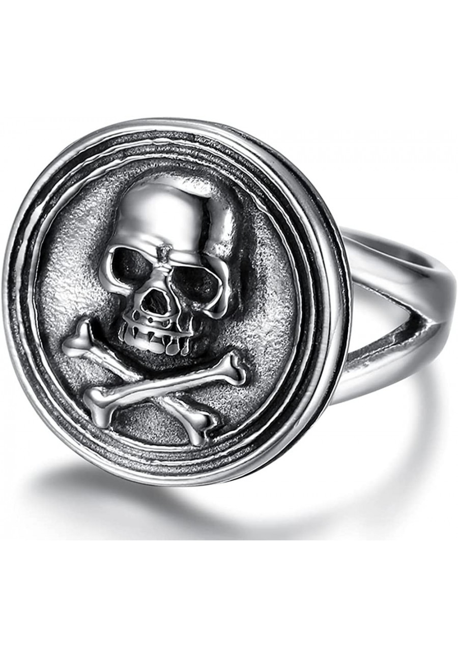 Stainless Steel Round Signet Style Gothic Skull Halloween Cocktail Party Biker Ring $8.19 Statement