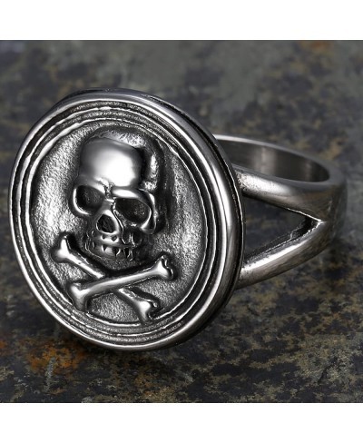 Stainless Steel Round Signet Style Gothic Skull Halloween Cocktail Party Biker Ring $8.19 Statement