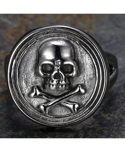 Stainless Steel Round Signet Style Gothic Skull Halloween Cocktail Party Biker Ring $8.19 Statement