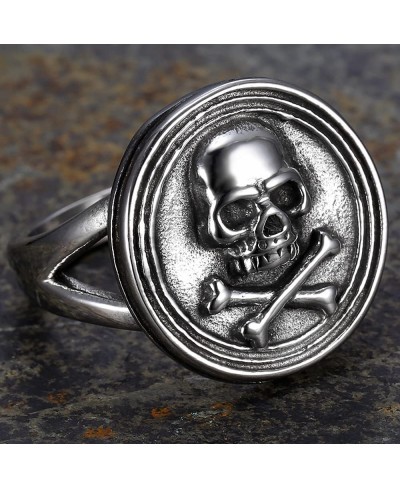 Stainless Steel Round Signet Style Gothic Skull Halloween Cocktail Party Biker Ring $8.19 Statement