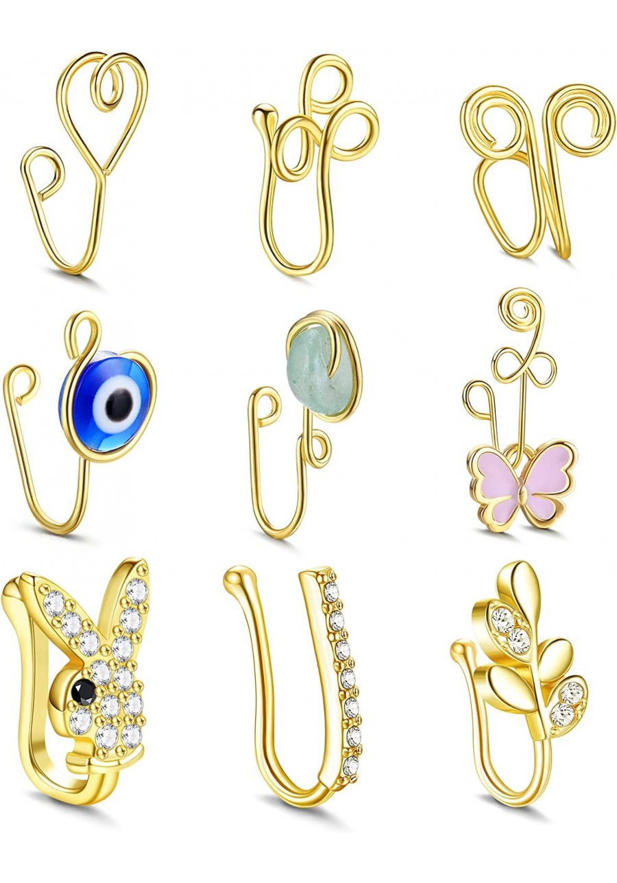 9Pcs African Nose Cuffs Non Piercing Fake Nose Ring for Women 14k Gold Plated Clip On Nose Rings Evil Eye Crystal Butterfly L...