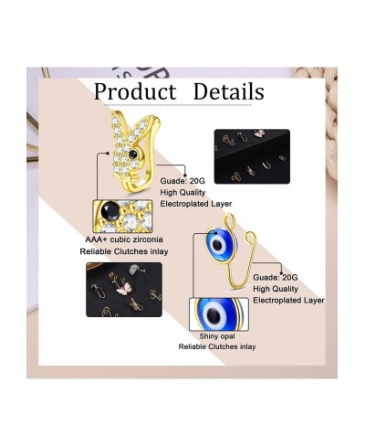 9Pcs African Nose Cuffs Non Piercing Fake Nose Ring for Women 14k Gold Plated Clip On Nose Rings Evil Eye Crystal Butterfly L...