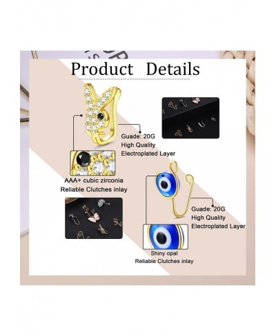 9Pcs African Nose Cuffs Non Piercing Fake Nose Ring for Women 14k Gold Plated Clip On Nose Rings Evil Eye Crystal Butterfly L...