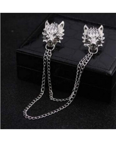 Metal Dragon Animal Pins and Brooches Dragon's Head Brooch Shirt Collar Chip Tassel Chain Flower Suit Lapel Accessories $6.76...