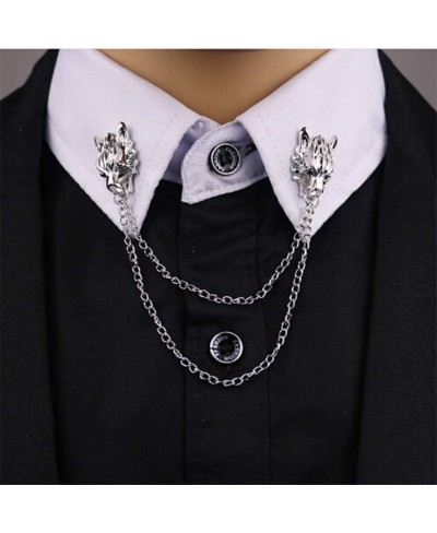 Metal Dragon Animal Pins and Brooches Dragon's Head Brooch Shirt Collar Chip Tassel Chain Flower Suit Lapel Accessories $6.76...