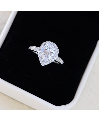 3 Ct Pear Shaped Cubic Zirconia Solitaire Engagement Ring Pave Thin Band in Sterling Silver Size 5 6 7 8 9 $17.65 Engagement ...