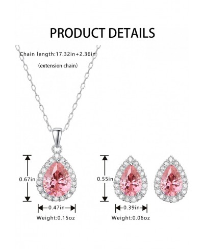 Necklace and Earrings Set Sterling Silver Plated 5A Cubic Zirconia Teardrop/Square/Heart Pendant Jewelry Set Wedding Party Gi...