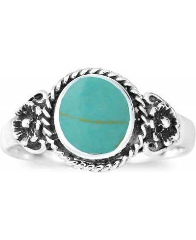 Daisy Floral Embrace Simulated Green Turquoise .925 Sterling Silver Ring Classic Wedding Rings For Women Casual Comfort Fit S...