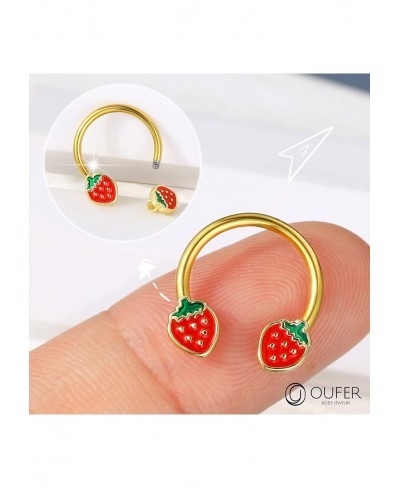 16G Nose Septum Piercing Jewelry Surgical Steel Strawberry Horseshoe Hoop Earring Captive Bead Rings Tragus Daith Rook Helix ...