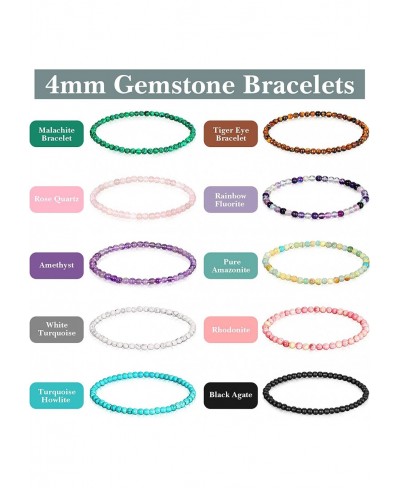 10 Pieces 4mm Mini Gemstone Energy Bracelets Natural Gemstone Handmade Crystal Beaded Power Stretch Bracelet Unisex Couple Br...