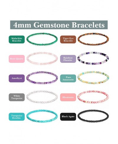 10 Pieces 4mm Mini Gemstone Energy Bracelets Natural Gemstone Handmade Crystal Beaded Power Stretch Bracelet Unisex Couple Br...