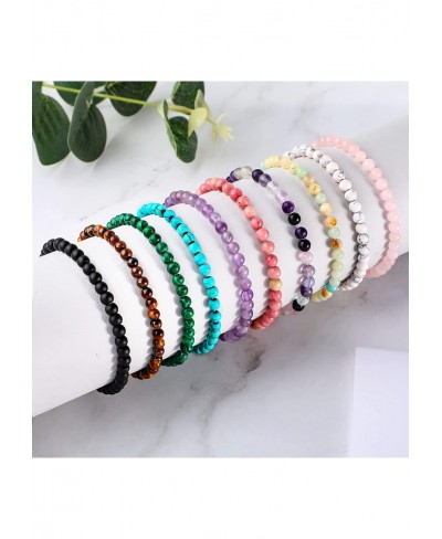 10 Pieces 4mm Mini Gemstone Energy Bracelets Natural Gemstone Handmade Crystal Beaded Power Stretch Bracelet Unisex Couple Br...