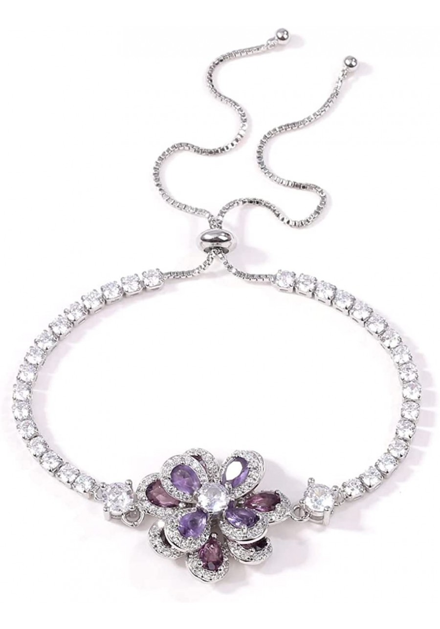 Crystal Flowers jewelry Flower Bracelets Rhinestone Bicolor Camellia Flower Shape Halo Design Gemstone Adjustable Zircon Plat...