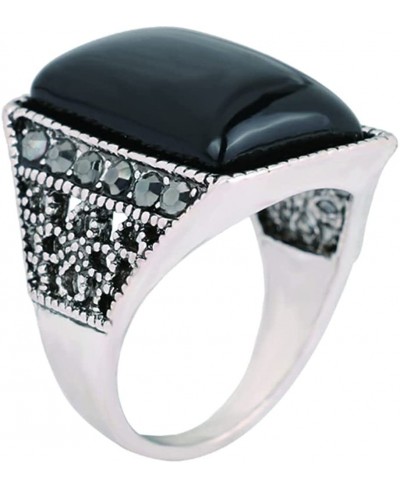 Black Rectangle Crystal Cocktail Statement Ring Silver Plated Rhinestone Stacking Wedding Band Rings Fashion Jewelry Accessor...