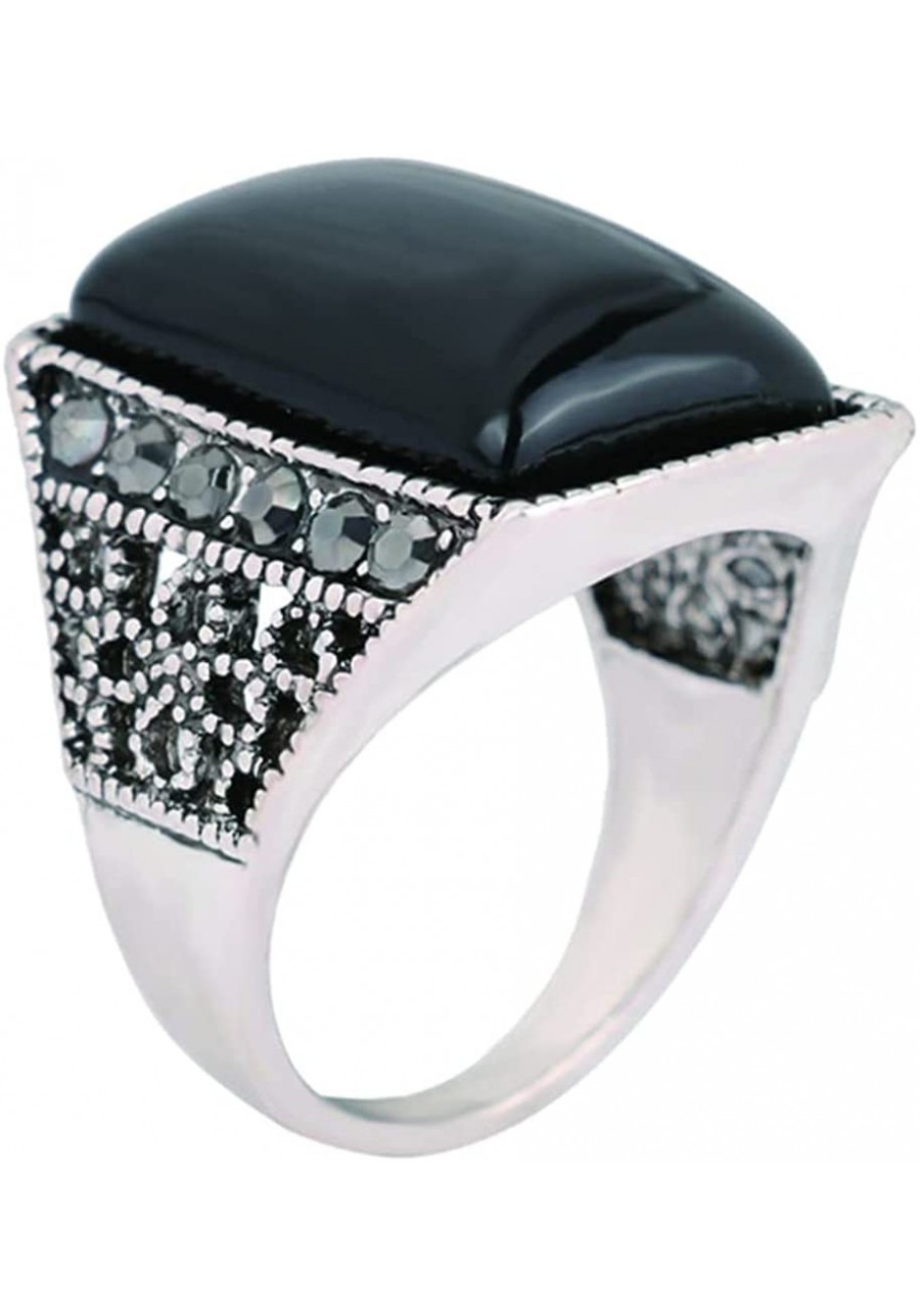 Black Rectangle Crystal Cocktail Statement Ring Silver Plated Rhinestone Stacking Wedding Band Rings Fashion Jewelry Accessor...