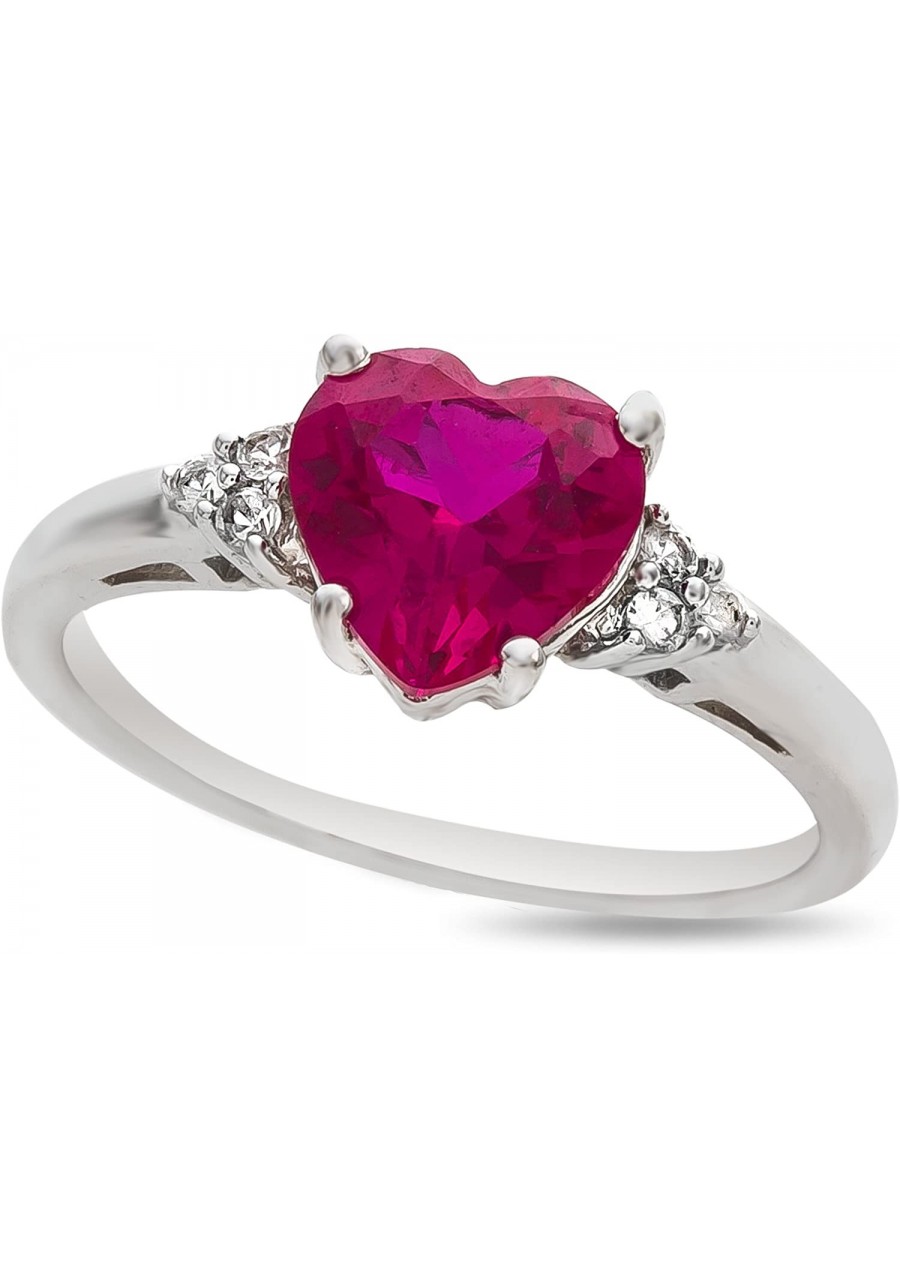 8mm Heart Shaped Created Ruby and Created White Sapphire Ring Sterling Silver $44.15 Statement