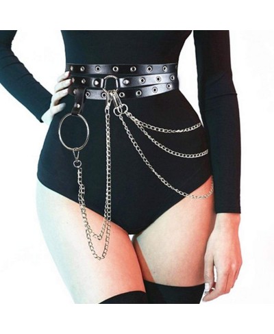 Punk Belly Chain Belts Silver Layered Leather Waist Chain Sexy Ring Nightclub Rave Body Chain Jewelry for Women and Girls $13...