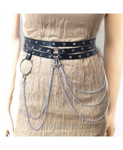 Punk Belly Chain Belts Silver Layered Leather Waist Chain Sexy Ring Nightclub Rave Body Chain Jewelry for Women and Girls $13...