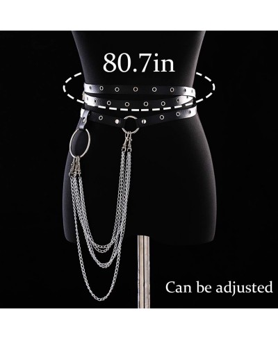 Punk Belly Chain Belts Silver Layered Leather Waist Chain Sexy Ring Nightclub Rave Body Chain Jewelry for Women and Girls $13...