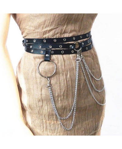 Punk Belly Chain Belts Silver Layered Leather Waist Chain Sexy Ring Nightclub Rave Body Chain Jewelry for Women and Girls $13...