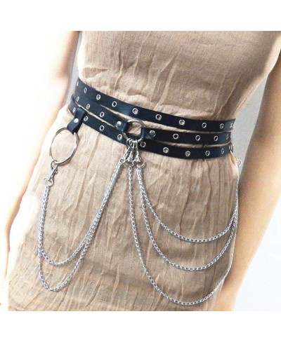 Punk Belly Chain Belts Silver Layered Leather Waist Chain Sexy Ring Nightclub Rave Body Chain Jewelry for Women and Girls $13...