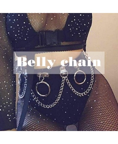 Punk Belly Chain Belts Silver Layered Leather Waist Chain Sexy Ring Nightclub Rave Body Chain Jewelry for Women and Girls $13...