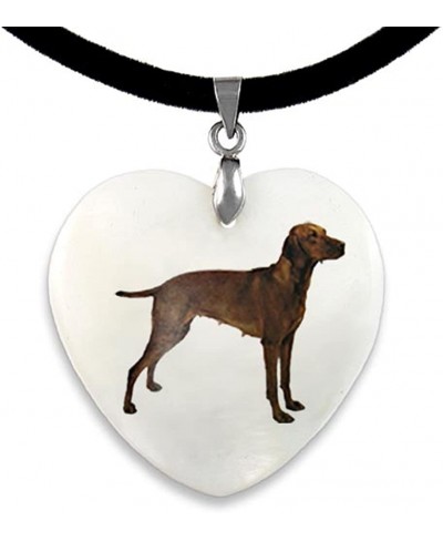 Hungarian Vizsla - Mother Of Pearl Dog Motif Heart Pendant With Velvet Strap PP0187 $34.65 Pendants & Coins