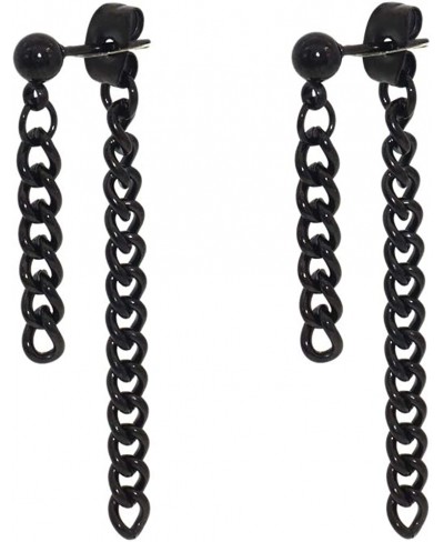 Stainless Steel Double Tassel Curb Chain Long Dangle Earrings Hypoallergenic Black Silver Gold Earring $8.87 Drop & Dangle