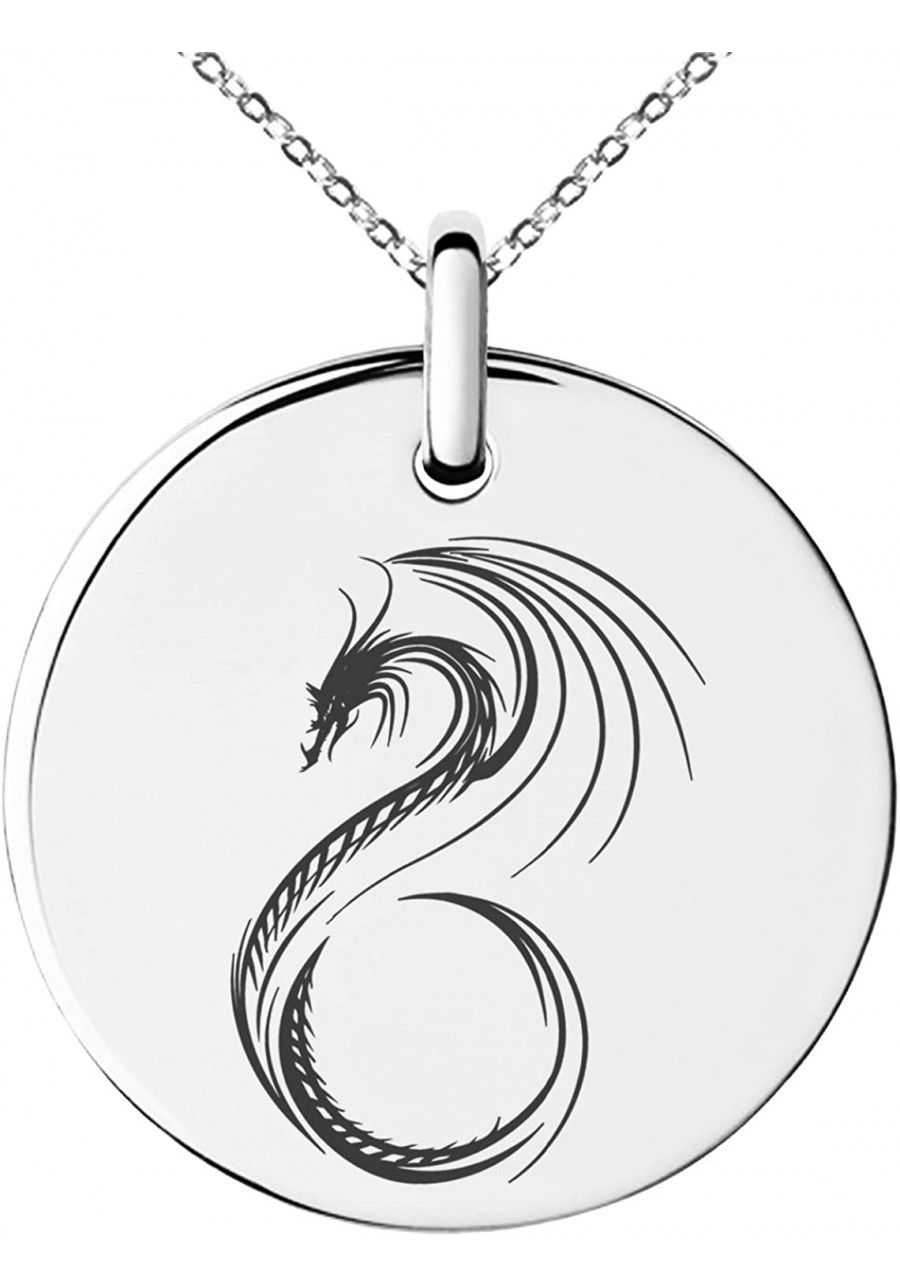 Stainless Steel Serpentine Dragon Small Medallion Circle Charm Pendant Necklace $17.13 Pendants & Coins