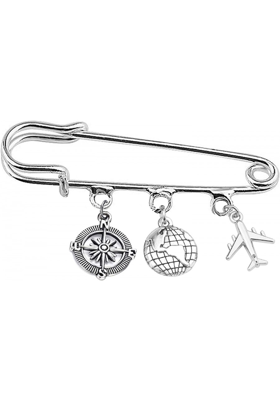 Travel Safety Pin Brooch Compass Airplane World Charm Kilt Pin Brooch Traveler Graduation Gift Retirement Gift $16.96 Brooche...