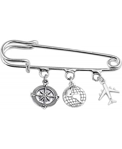 Travel Safety Pin Brooch Compass Airplane World Charm Kilt Pin Brooch Traveler Graduation Gift Retirement Gift $16.96 Brooche...