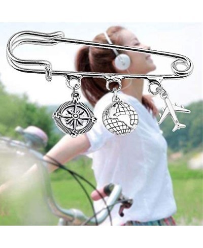 Travel Safety Pin Brooch Compass Airplane World Charm Kilt Pin Brooch Traveler Graduation Gift Retirement Gift $16.96 Brooche...