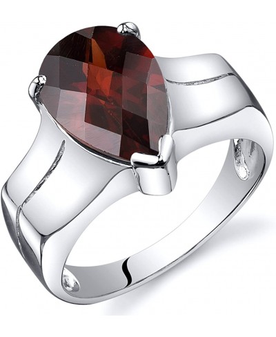 Garnet Ring in Sterling Silver Large Solitaire Pear Shape 12x8mm 3.50 Carats Comfort Fit Sizes 5 to 9 $34.40 Statement