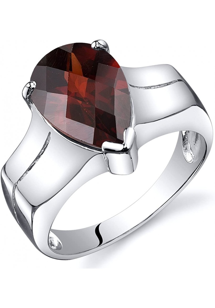 Garnet Ring in Sterling Silver Large Solitaire Pear Shape 12x8mm 3.50 Carats Comfort Fit Sizes 5 to 9 $34.40 Statement