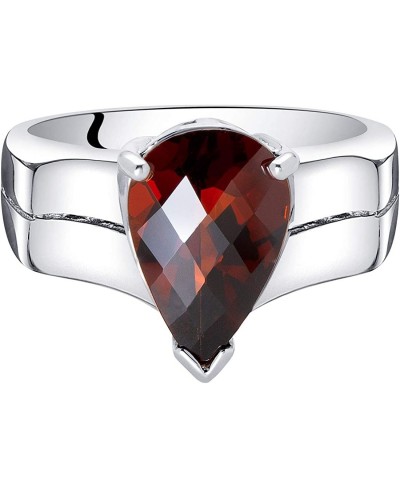 Garnet Ring in Sterling Silver Large Solitaire Pear Shape 12x8mm 3.50 Carats Comfort Fit Sizes 5 to 9 $34.40 Statement