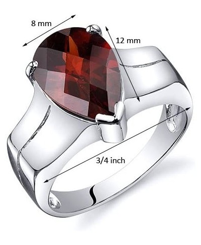 Garnet Ring in Sterling Silver Large Solitaire Pear Shape 12x8mm 3.50 Carats Comfort Fit Sizes 5 to 9 $34.40 Statement