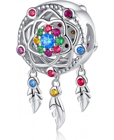 Dream Catcher Charm fit Charms Bracelet 925 Sterling Silver Feathers Tassel Bead Charm with Colorful Stones Pendant for Europ...