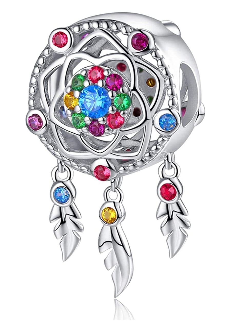 Dream Catcher Charm fit Charms Bracelet 925 Sterling Silver Feathers Tassel Bead Charm with Colorful Stones Pendant for Europ...