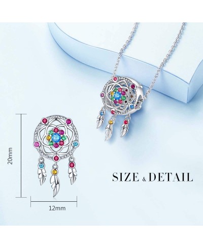 Dream Catcher Charm fit Charms Bracelet 925 Sterling Silver Feathers Tassel Bead Charm with Colorful Stones Pendant for Europ...