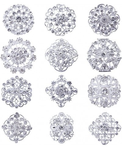 Lot 12pc Clear Rhinestone Crystal Flower Brooches Pins DIY Wedding Bouquet Broaches $15.05 Brooches & Pins