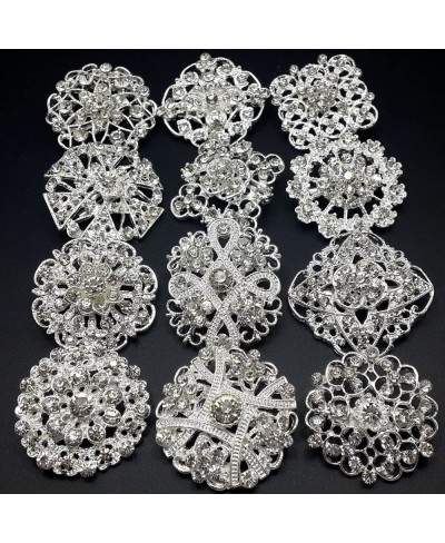 Lot 12pc Clear Rhinestone Crystal Flower Brooches Pins DIY Wedding Bouquet Broaches $15.05 Brooches & Pins