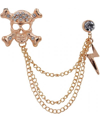 Rhinestone Skull Skeleton Lightning Bolt Brooches pin Badge Chain Tassel Brooch Gift for Women Men Friend Suit Jewelry $13.04...