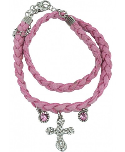 Bohemian Love Colorful Leather Braided Cord Crystal Cross Charm Wrap Bracelet $12.95 Strand