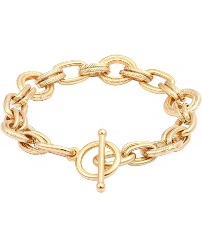 18k Gold Plated Personalized Chunky Cuban Oval Link Chain Bracelets for Men Women Toggle Rope Bracelet Jewelry for Women $9.5...