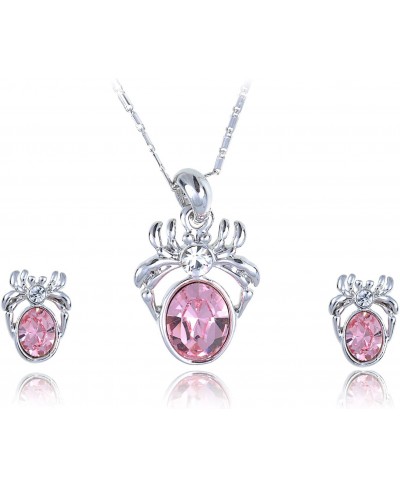 Light Rose and Swarovski Crystal Body Silvery Tone Spider Pendant Necklace and Studs Set $15.19 Jewelry Sets