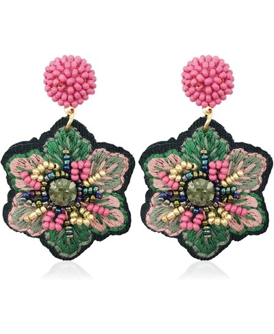 Flower Statement Earring Bead Drop Dangle Handmade Stud Earrings for Women $10.77 Drop & Dangle