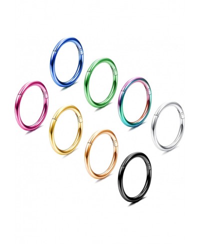 8PCS 316L Stainless Steel Septum Rings for Women Men Improved Hinged Clicker Segment Lip Nose Rings Hoop Helix Cartilage Conc...